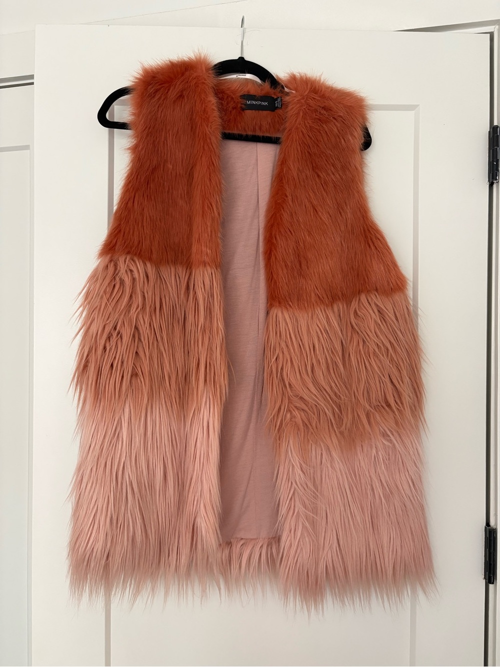 MINKPINK Two Tone Shaggy Faux Fur Vest (blush & orange)